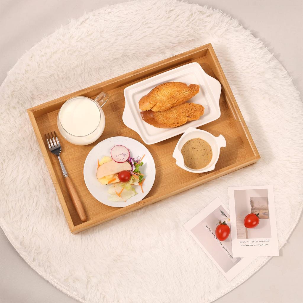 HTB Bambusbrett, Firkantet, med Håndtak, Vaskbart, Lunsjbrett, Stilig, Japansk Stil, Te, Kafé, Naturlig, Kommersiell Bruk, 40 x 26 cm, HTB-BT1