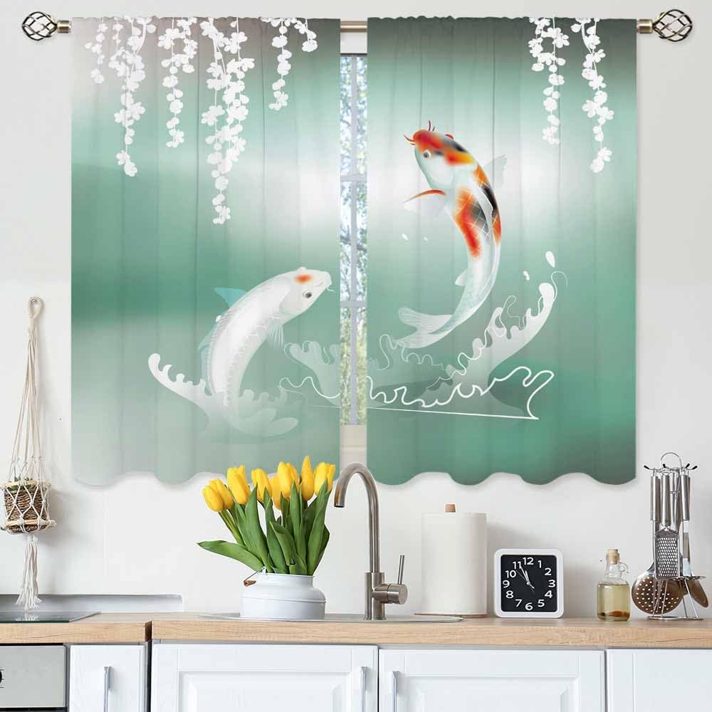 Oranges and Lemons Kitchen Curtains Tropical Fruit Slice Floral Leaves Fresh Short Tier Curtains for Bathroom Cafe Small Window