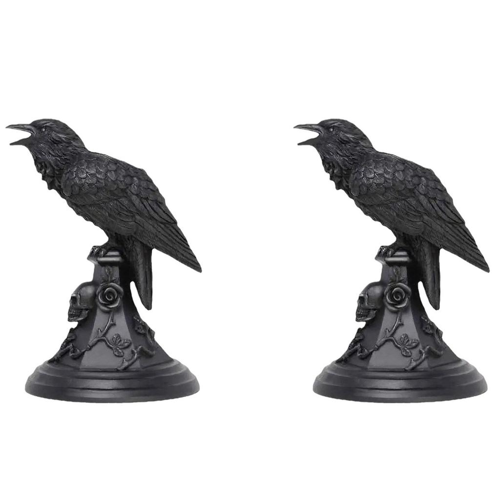 A58Z 2X Halloween Gothic Crow Bat Candlestick Desk Ornaments Resin Candle Holder Animal Statue Figurines