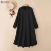 ZANZEA Women Casual Turn Down Collar Loose Long Sleeve Shirt Dress