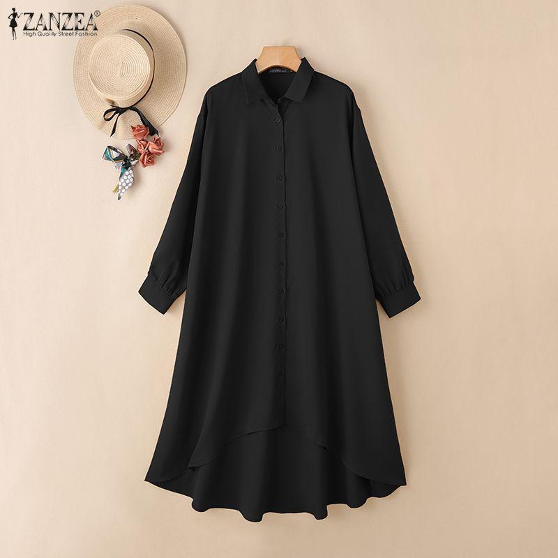 ZANZEA Women Casual Turn Down Collar Loose Long Sleeve Shirt Dress