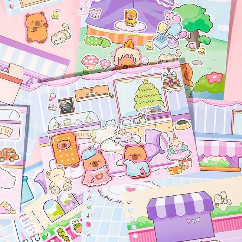 Cute Fun Children's Handbook Scene Scenery Quiet Book 18 Sheets Per Package Fingertip Dressing Sticker Decorative Stickers