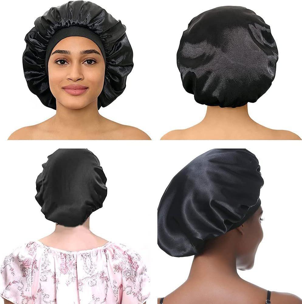 New Satin Wide Brim Nightcap Silky Bonnet Hair Wrap For Sleeping Sleep Cap With Elastic Soft Band Styling Cap Wash Face Nightcap