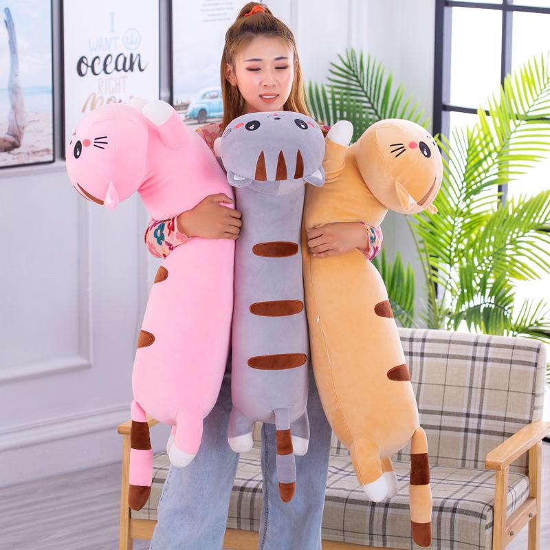 Niedliches Katze Wurfkissen liegend auf Katze Plüschtier Bett langer Streifen Schlafpuppe Kinder Geburtstagsgeschenk Mädchen