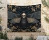 Death's Head Moth Tapestry, Gothic Botanical Wall Hanging, Dark Whimsigoth Wall Cloth, Spooky Cottagecore Background Cloth, Moody Plants