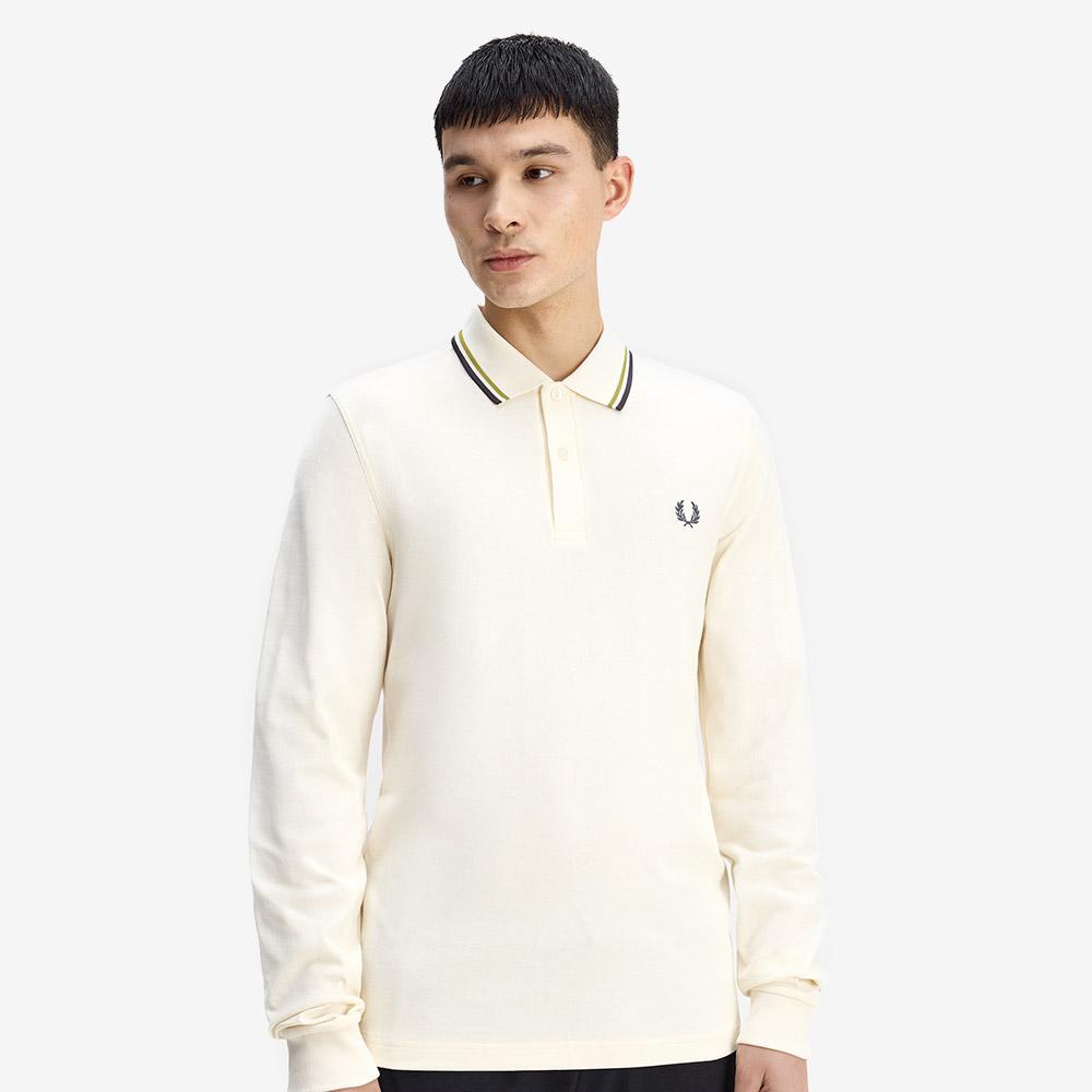 Fred Perry [M3636] Long Sleeve Twin Tip Fred Perry Shirt - Ecru/Tennis Ball Yellow/Anchor Grey Afpm2533636-46A