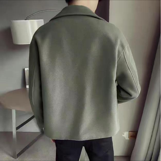 Men's Woolen Slim Fit Lapel Jacket – Autumn/Winter Korean Style, Casual & Trendy Solid Color Coat