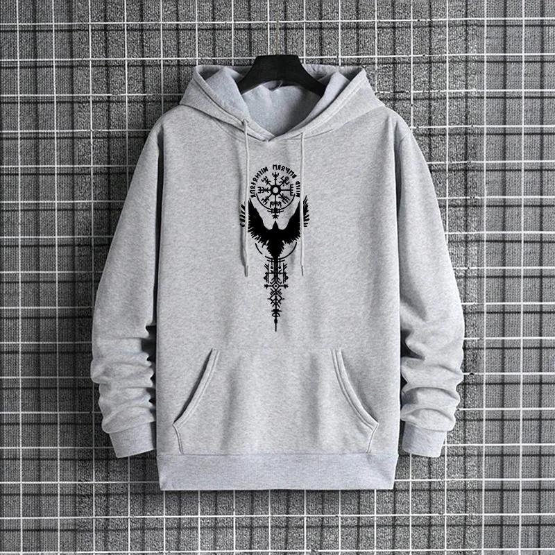 Raven Print Mens Autumn Winter Hoodie Urban Streetwear Fashion Hooded Sweatshirt Male Hip Hop Trendy Casual Wear Hoody Pullover