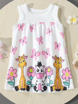 Cute Infant Toddler Girls Cartoon Doll Print Sleeveless Dress Summer Casual Party Dress for Daily Wear