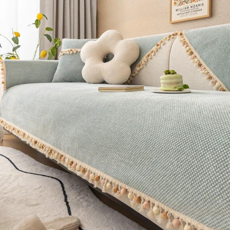 Towel Cover Non-Slip Living Room Furniture Sofa Cover Seat Sofa Cover Four Seasons Universal ins Style Solid Color Backrest