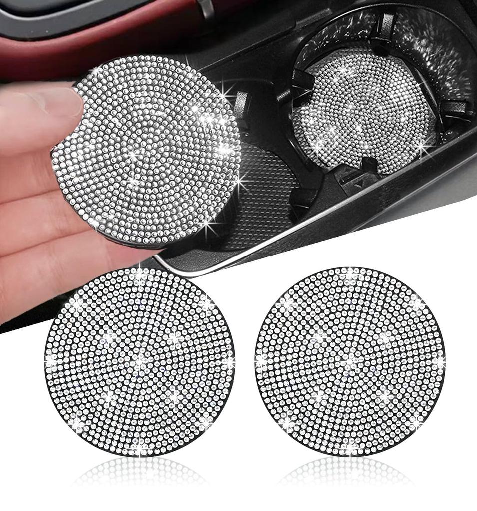 NBTEPEM Sparkly Car Cup Holder Coasters, 2.75 Inch, Non-Slip, Shockproof, Universal Fashion Coaster Inserts with Crystal Rhinestones, Automotive