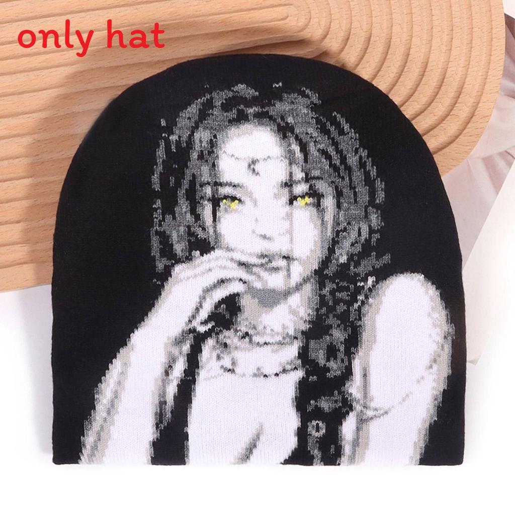 

Fashion Girl Cat Skeleton Pattern Women Casual Knitted Hat For Casual Street Fashion Yellow Eye Girl