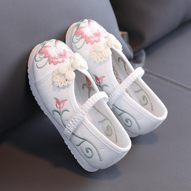 Kinderschuhe Chinesischer Stil Ballerinas Stickerei Canvas Atmungsaktiv Slipper Ethnisch Leichtgewicht Gummisohle Tanzschuhe