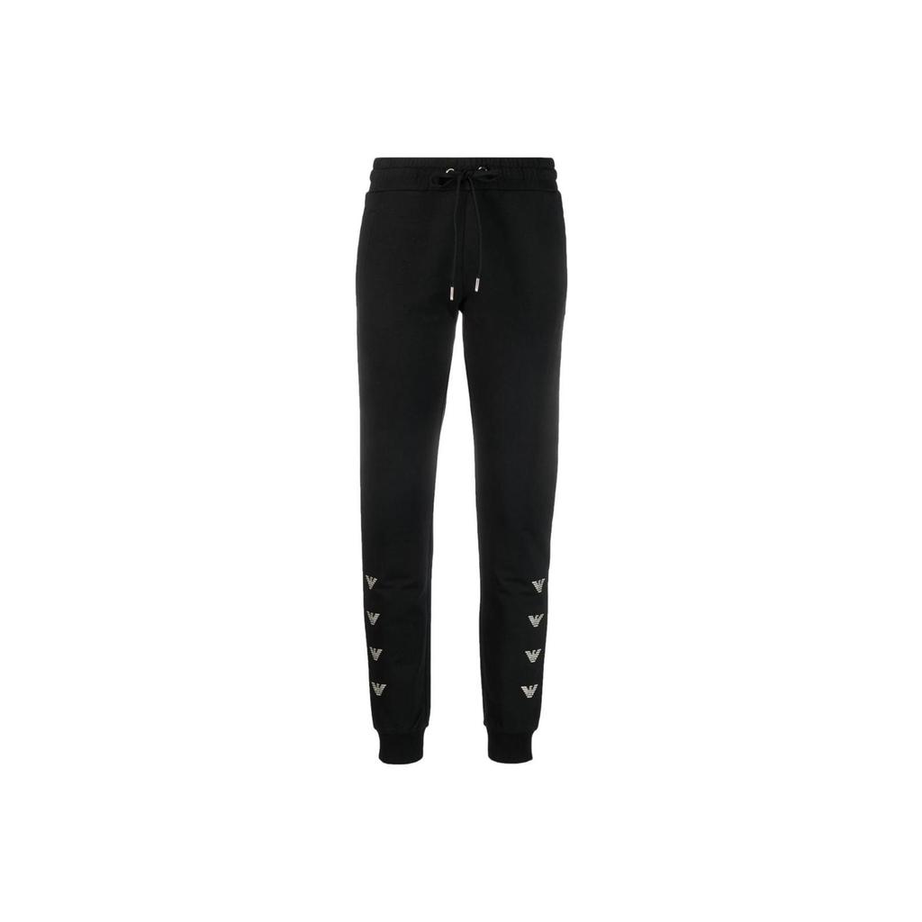 Emporio Armani EA7 SS23 Logo Print Drawstring Tapered Knit Sports Pants Women bottoms Black 3RTP58-TJEAZ-0200