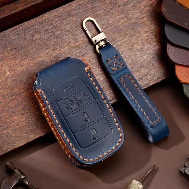 Luxury Leather Car Key Case Cover Fob Protector Keychain Holder Accessories for GM GMC Dodge Ram Dart Keyring Protective Shell