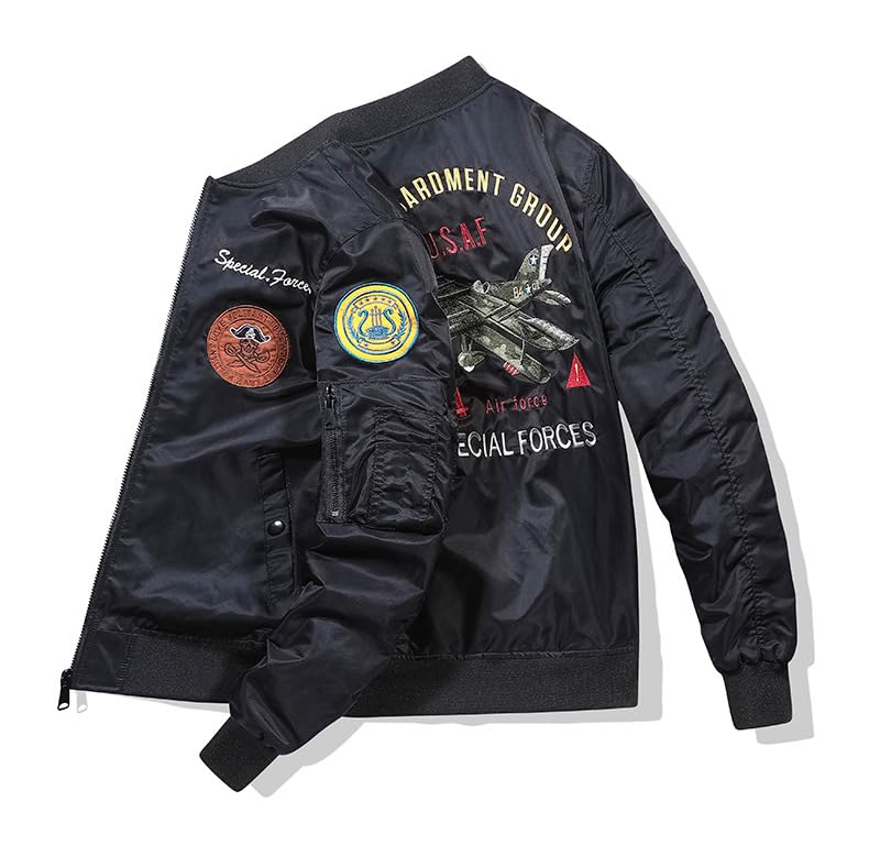 Black Jacket Flight Jacket Embroidered Thick Padded Outerwear Streetwear Jumper Stylish Large Size FUN212 [East Rain] MA-1 MA-1 Spring/Autumn/Winter