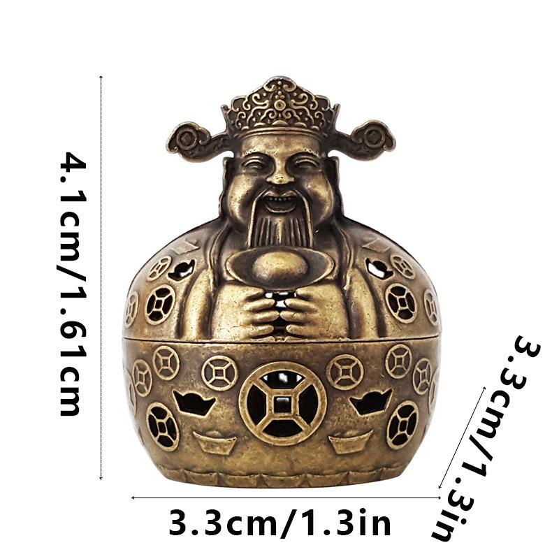 God of Wealth Incense Burner: Retro Alloy Ornament with Auspicious Clouds, Small Zinc Alloy Agarwood Coil Holder.