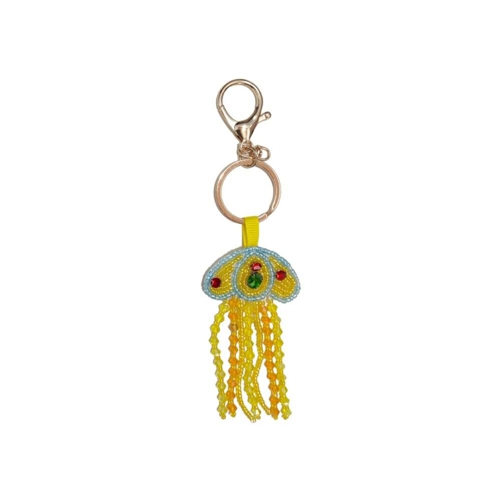 Handmade Jellyfish Patch Keychain Rhinestone Beads Bag Charm Handmade Keychain Holiday Gift