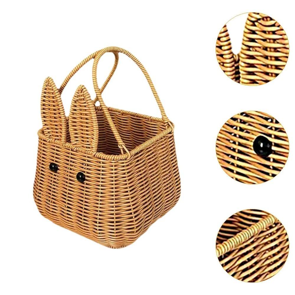 Brown Rattan Hand-Woven Carrying Basket Handmade Fruit Basket Bunny Easter Woven Basket  Restaurant