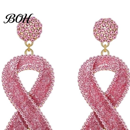 Rosa Schleife Fächer Ohrringe 1 Paar Brustkrebs für Frauen, Glitzer Strass Hängeohrringe Damen, Aufmerksamkeits Schmuck Geschenk Zubehör Dekorativ