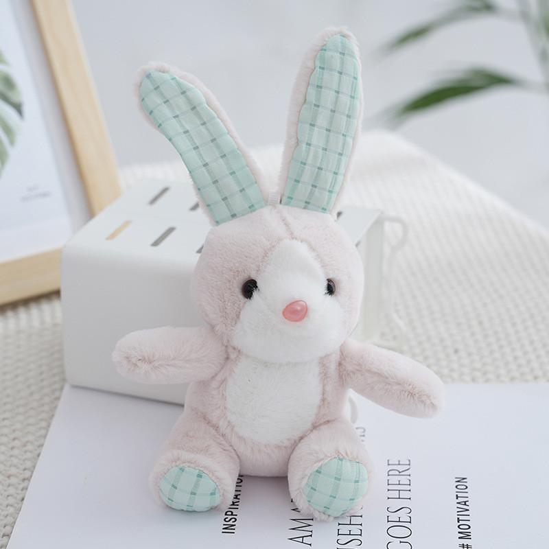 Adorable Checkered Long-eared Bunny Plush Toy Soft Stuffed Rabbit Doll For Kids
