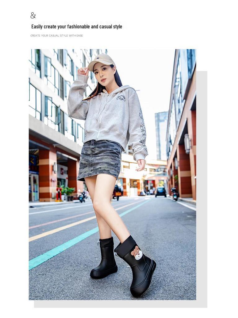 Damen Mid-Calf Wasserdichte Regenstiefel, Rutschfestes Gummi mit Baumwollfutter für Outdoor- und Küchengebrauch.