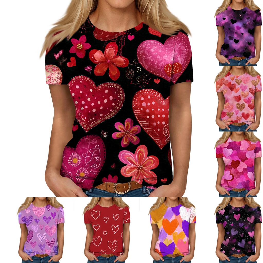 Women's Casual Fashion Valentine's Day Printed Short-Sleeve Top/T-Shirt