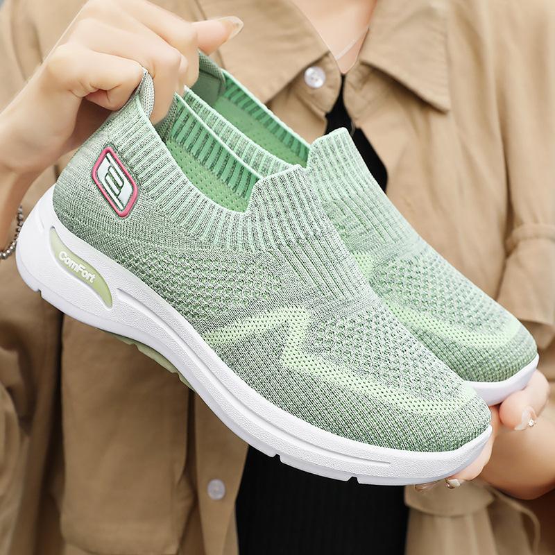 Shoes women's casual shoes flying woven breathable single shoes one pedal lazy shoes soft sole mother shoes versatile women's shoes