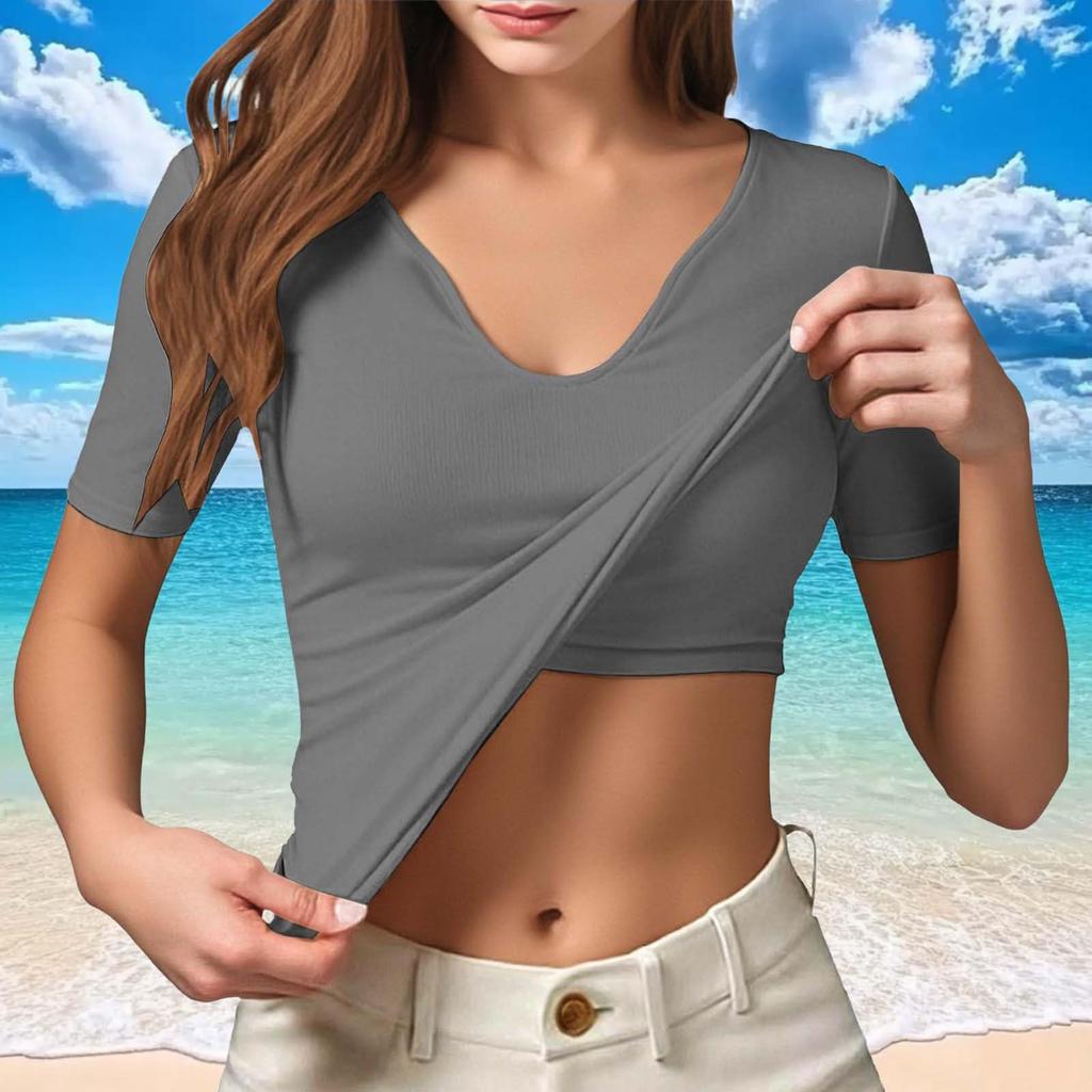 Short Sleeve Tops for Women V Neck Crop Tee Summer Tops for Women Boho Tops for Women Spring Tops for Women