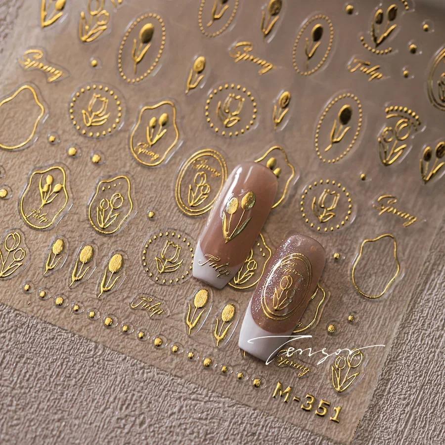 Baroque Pattern Stamping Geometric Totem Flower Retro Star Noble Self Adhesive 5D Nail Art Decoration Sticker Manicure Decal