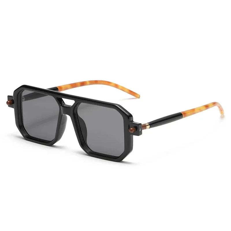 Vintage Square Sunglasses for Men Retro Double Bridge Trendy Brand Design Shades Fashion Male Sun Glasses Eyewear