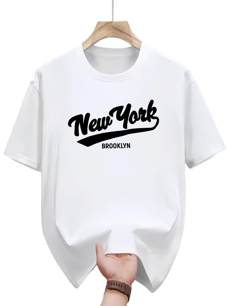 Mens New York lettered roundneck Tshirt mens designer fashionable city Tshirt retro top for men