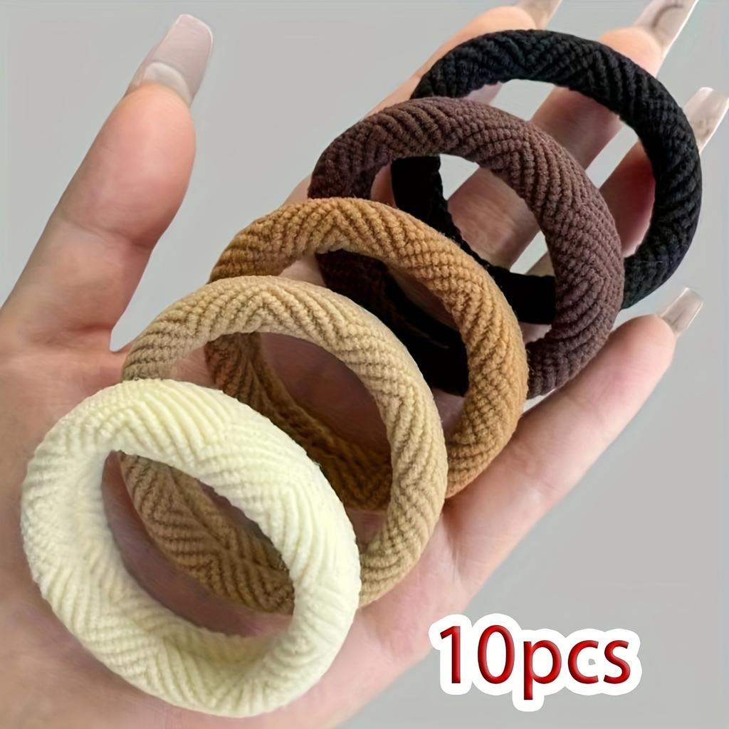 10pcs Bohemian Style Striped High Elasticity Hair Ties Thick Seamless Stretchy Rubber Bands Vibrant Colors Ponytail Holders