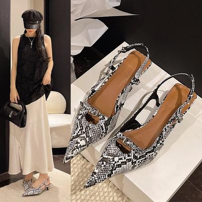 Scarpe da Donna Slingback Punta Stretta Tacco Basso Sottile Tacco Alto Design Stampato Pelle Classica Eleganti Scarpe Sandali da Donna per Eventi Ufficio