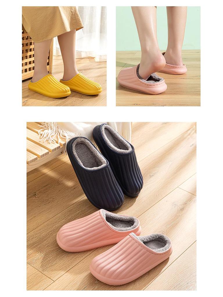Waterproof Non-Slip Cotton Slippers for Outdoor & Indoor Use, Unisex, Warm for Autumn & Winter.
