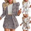 2 Pcs/Set Coat Skirt Set Flower Check Print Color Matching Long Sleeve High Waist OL Style Formal Commute Suit Lady Jacket Skirt Set