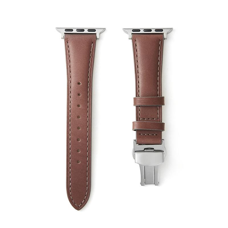 Kompatibles Apple iWatch Armband - Pflanzlich gegerbtes Leder mit Schmetterlingsverschluss
