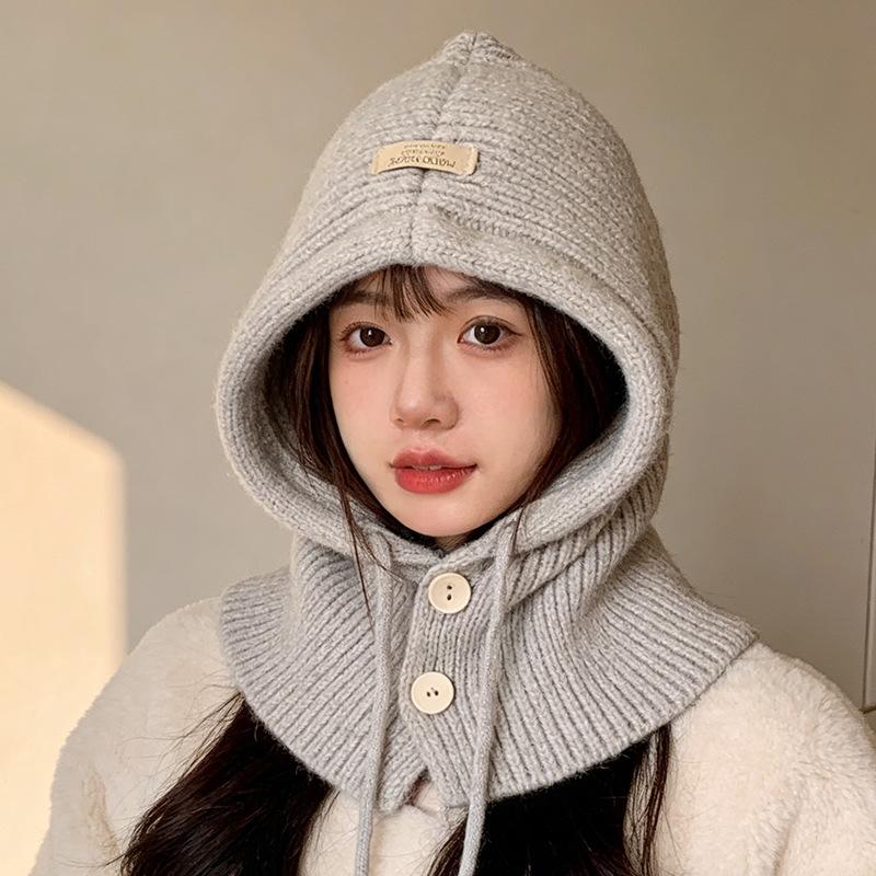 Knitted wool hat warm scarf hat integrated autumn and winter warm ear protection knitted hat