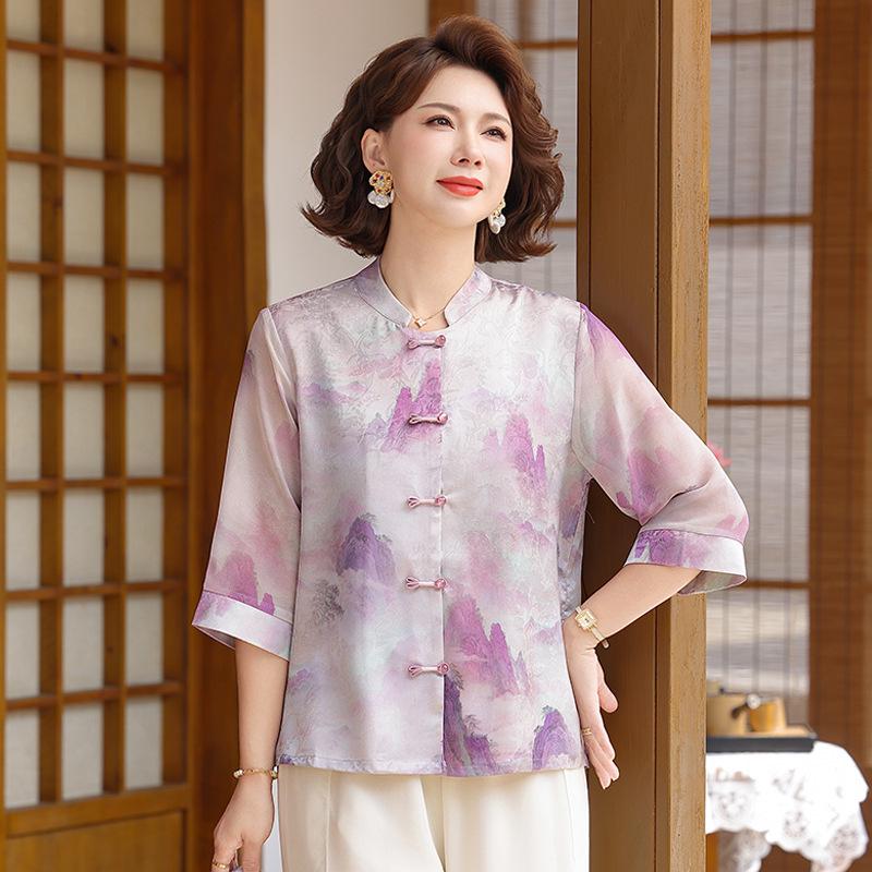 

Spring/Summer Elegant Chiffon Top for Middle-Aged and Elderly Women 5XL (for 145-160 jin) фіолетовий