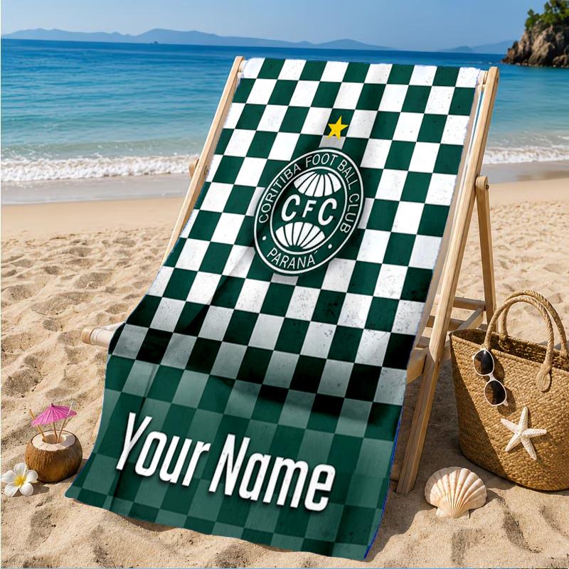 Custom Name Coritiba Football Club Emblem Personalized Microfiber Beach Towel, Quick-Dry, Ideal for Summer Travel, Beach Essential, Swimming
