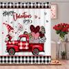 Likiyol Valentines Day Shower Curtain Sets with Rugs, Red Truck Gnome Valentines Bathroom Sets with Shower Curtain and Rugs, Buffalo Plaid Love Heart