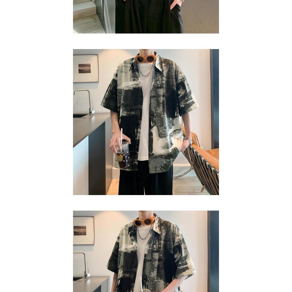 Thin Summer Men's Loose and Trendy Design Handsome Short Sleeved Casual Shirt Versatile and Fashionable Shirt