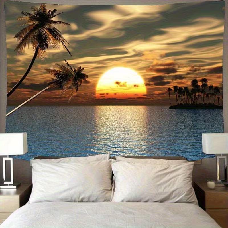 

2D Ocean Sunset Wall Tapestry Tropical Beach Scenery Wall Art for Home Decoration 47.2x31.5inch/120*80cm