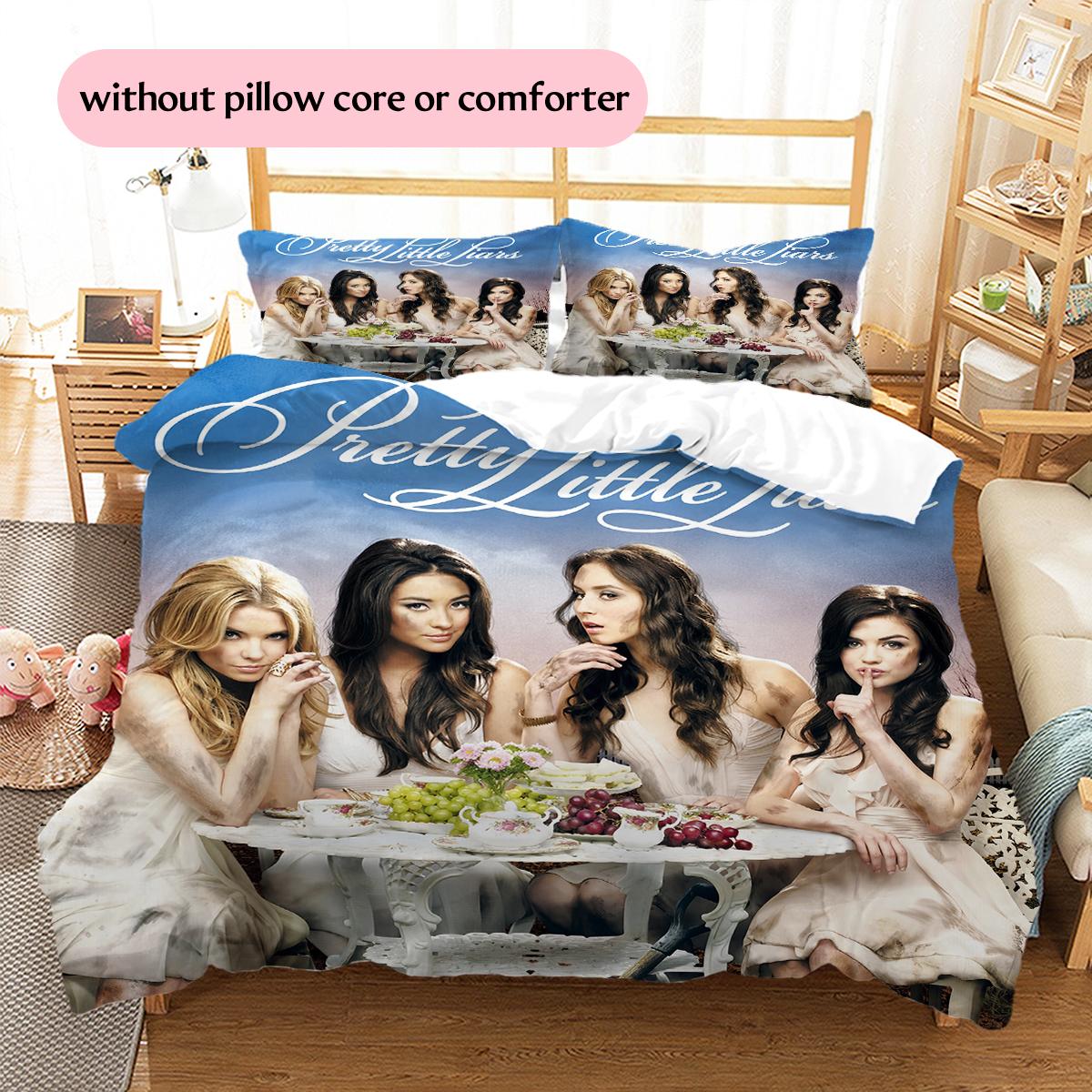 Постельное белье с узором «Милые обманщицы» Декор для дома Подарок на день рождения (1 пододеяльник + 2 наволочки, без наполнителя) 135x200cm