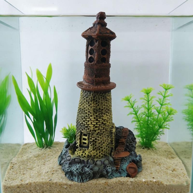 Harze Aquarien Leuchtturm Dekoration Handbemalt Aquarien Ornament Szenen Büros Ornament Skulptur