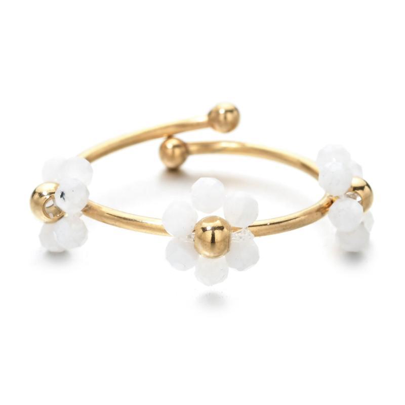 Natural Stone Beads Flower Rings For Women Stainless Steel Jewelry Female Summer Accessories Open Adjustable Couple Rings Gift