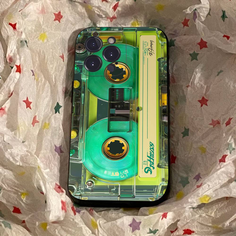 Vintage Music Tapes Cassette Phone Case Black Soft Silicone TPU Phone Case For IPhone 11 12 13 14 15 16 17 Pro Plus Mini Max