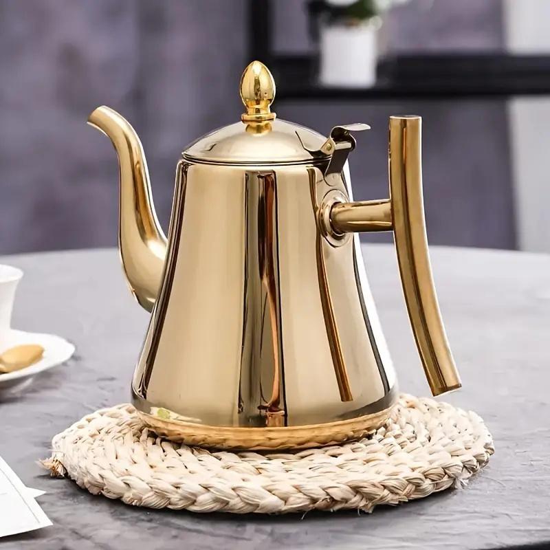 1Pieces 1L Tea Pot With Filter Gold Thicker Stainless Steel Water Kettle Hotel Coffee Pot Restaurant Outdoor Tableware