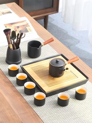 Kung Fu Tea Set, Household Simple Black Pottery Brewing Teapot, Ceramic Tea Cup, The Whole Set Of Gift Boxes Is Customized.