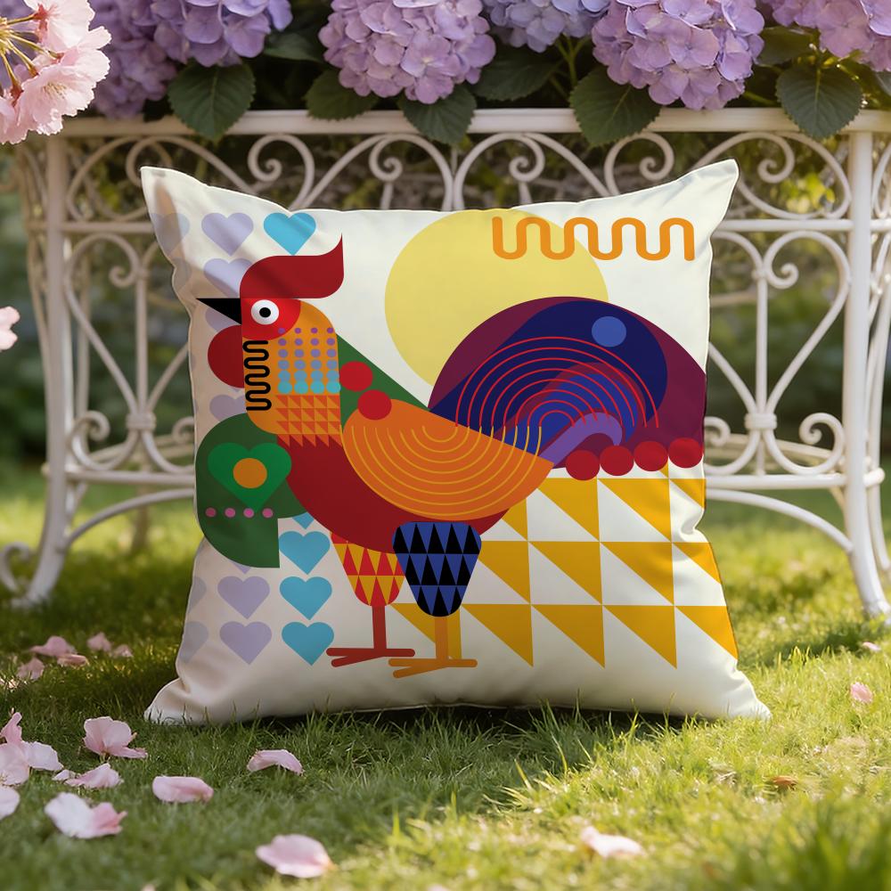 Rooster Doodle Art Cushion Cover Home & Car Dual-Scene Pillow Cover: Reversible for Premium Comfort